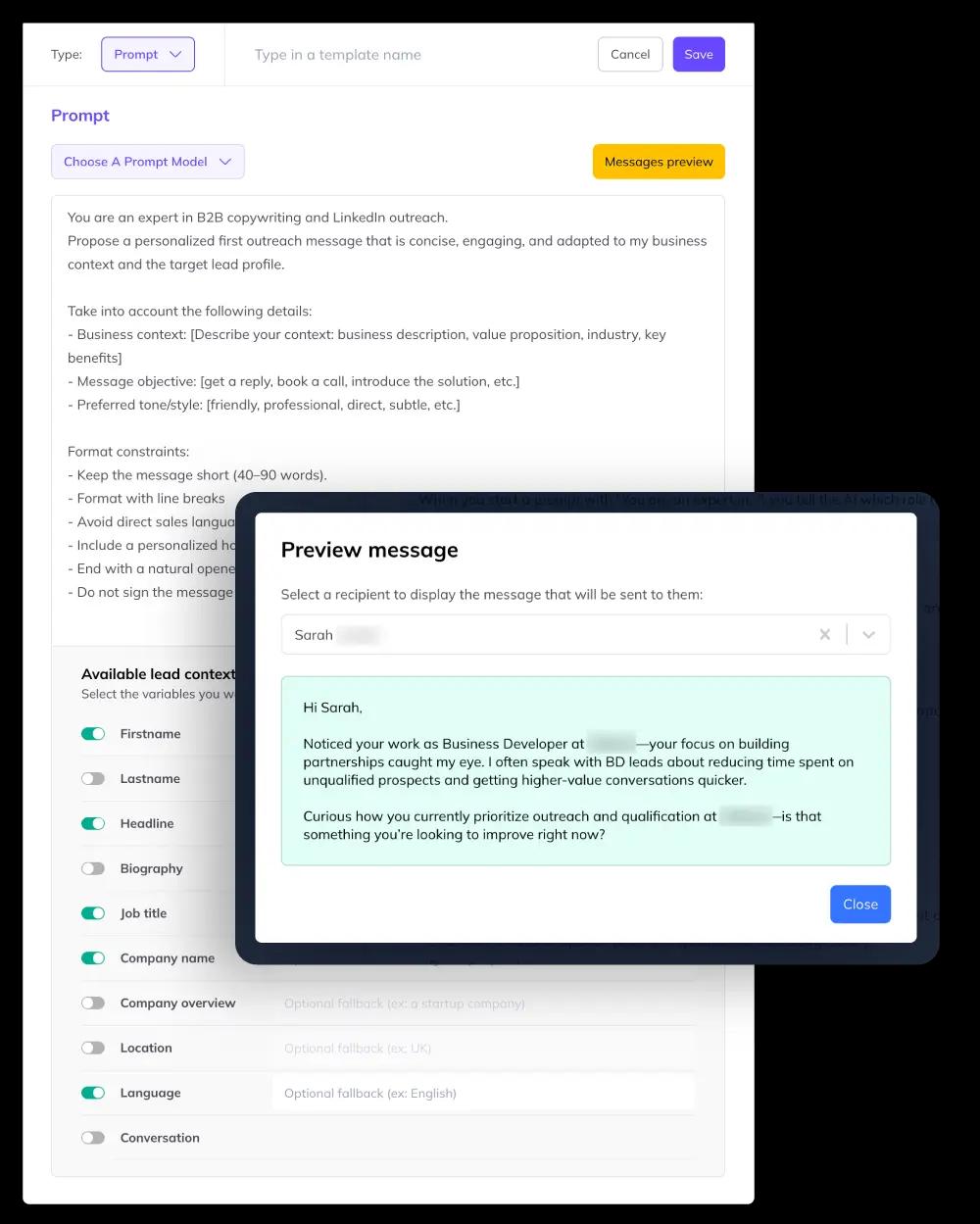 Use variables to create customized messages