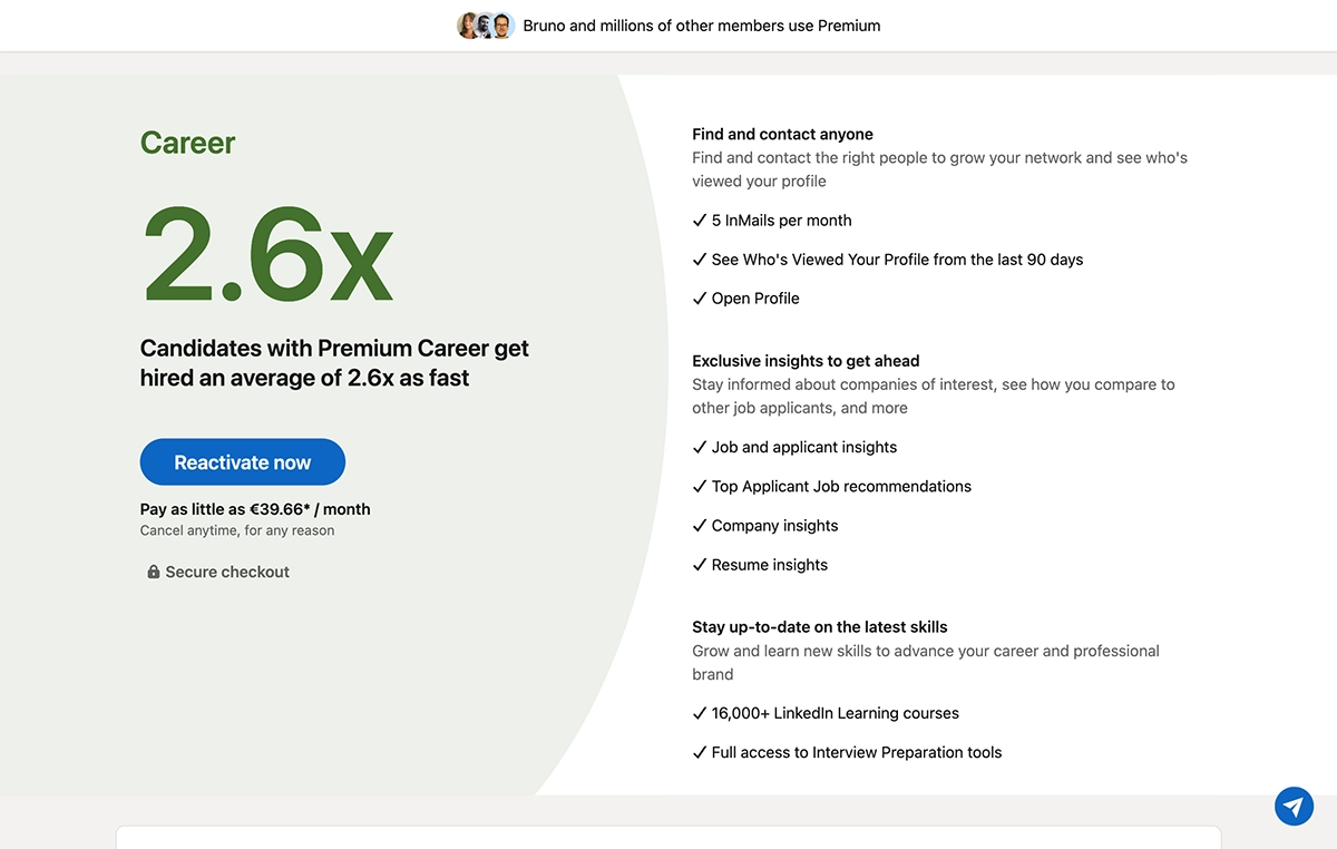 Linkedin Premium Career Pricing
