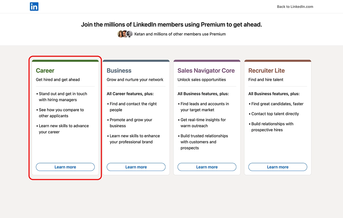 Présentation de Linkedin Premium Career