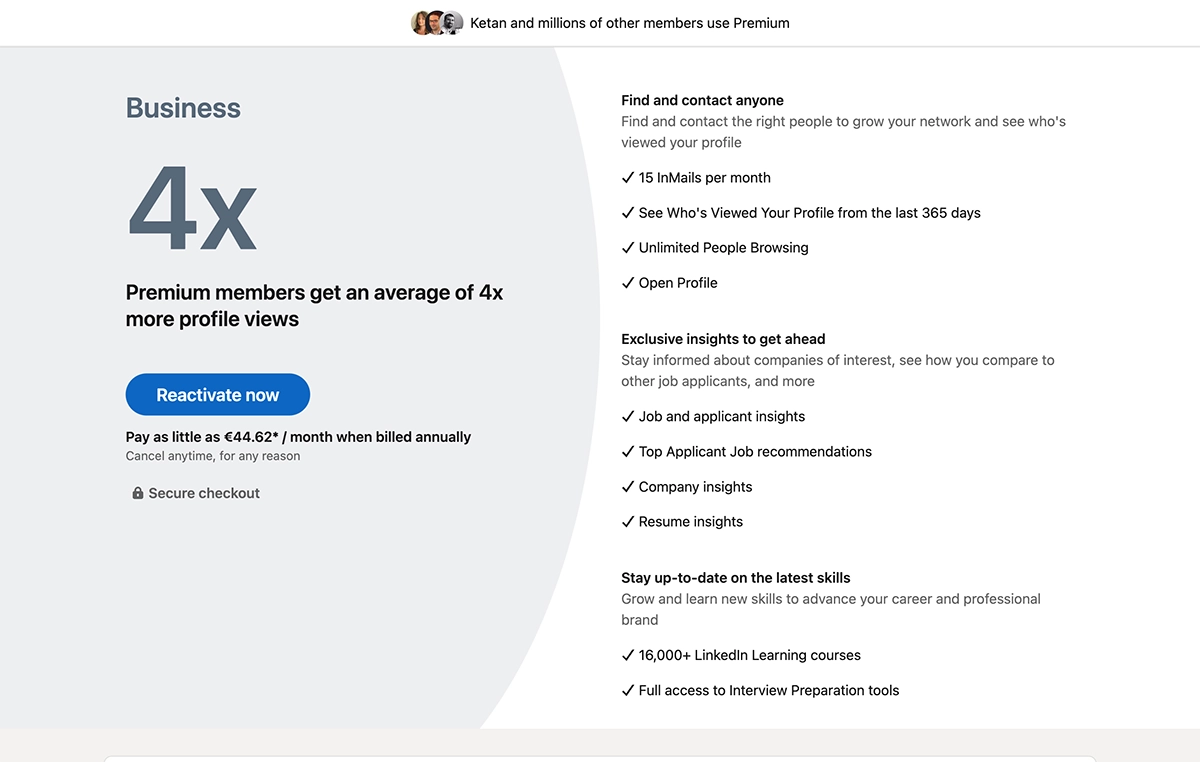 Linkedin Premium Business Price