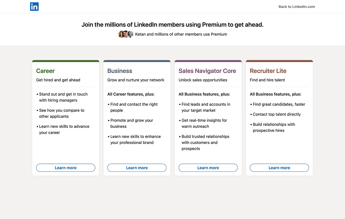 Prix des abonnements Linkedin Premium