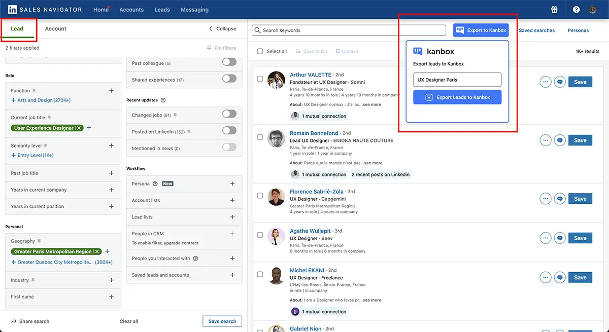 Exporter des listes de candidats de Sales Navigator vers Kanbox