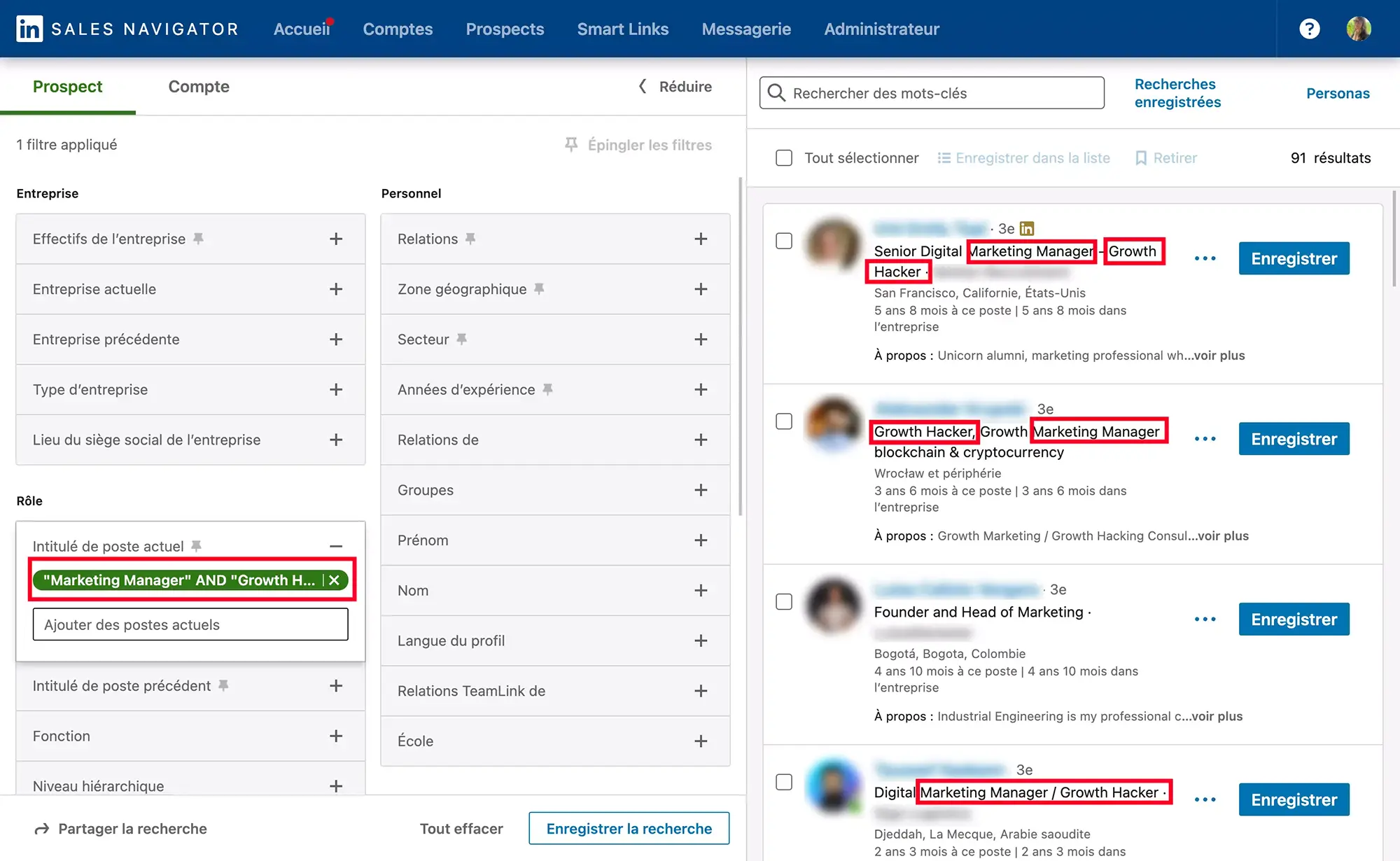 Sales Navigator Boolean search using the AND operator