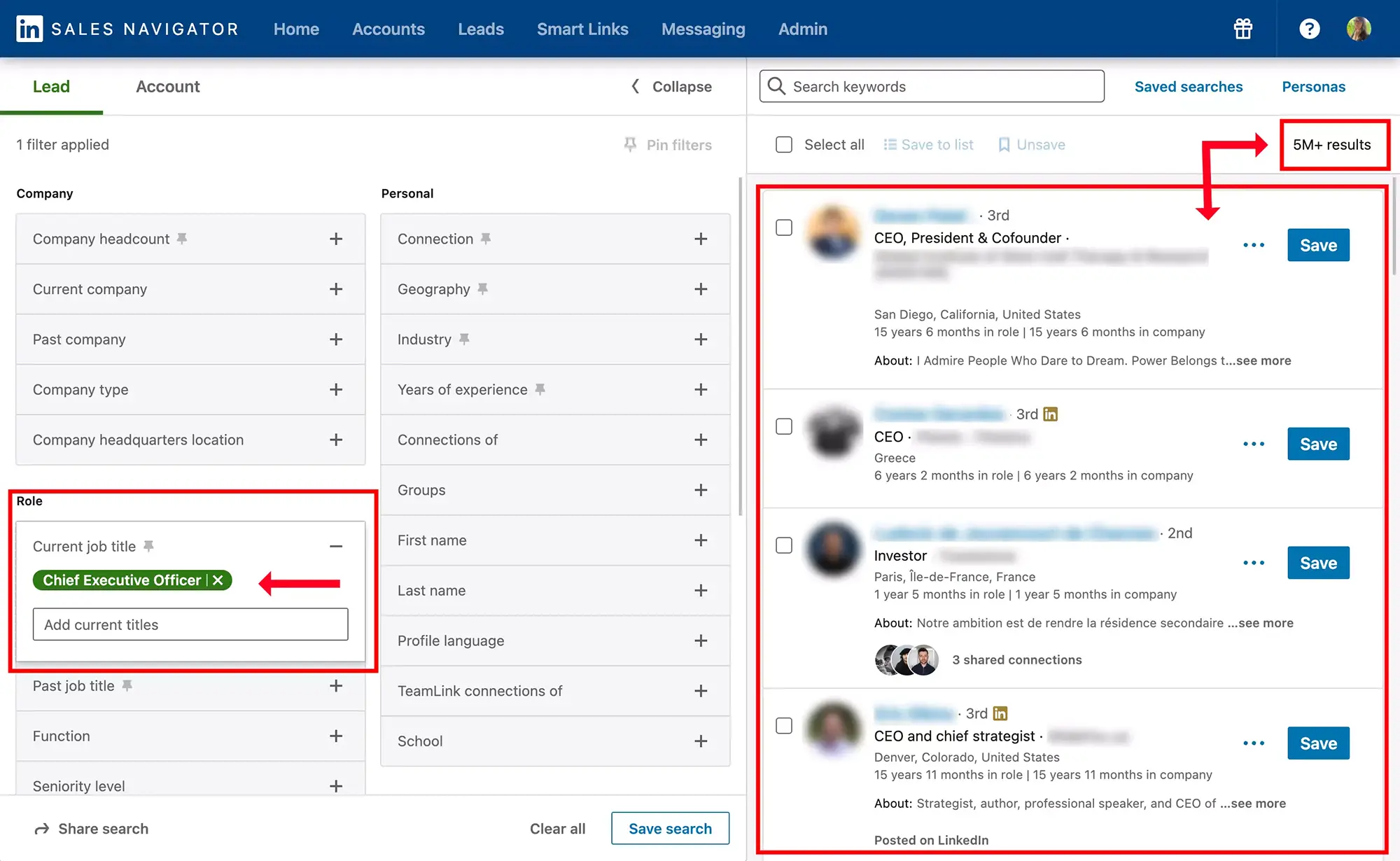 Sales Navigator adding an advanced search filter