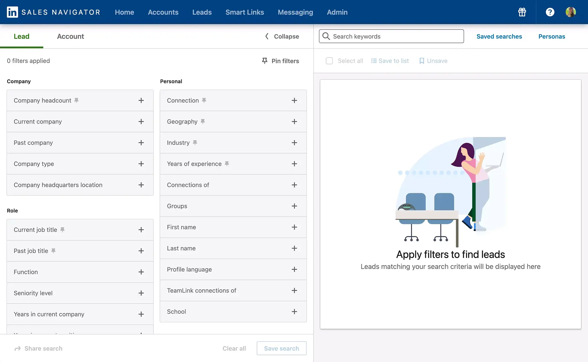 Sales Navigator Advanced Search Filters View