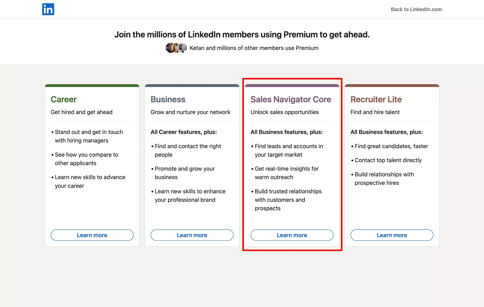 Les différents abonnements Linkedin Sales Navigator
