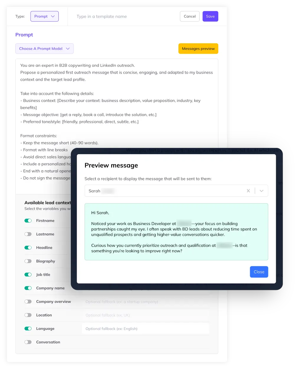 Use variables to create customized messages